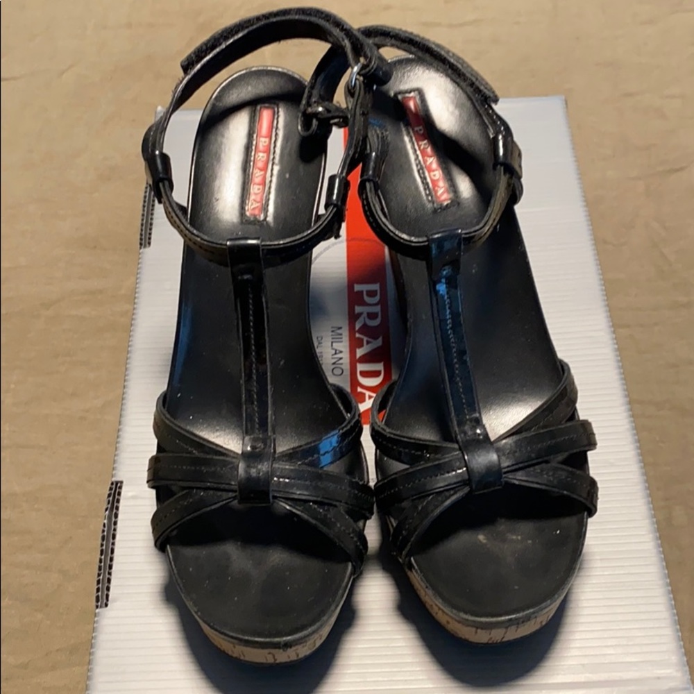 Prada Navarro Lux Wedge Sandals Size 39/9